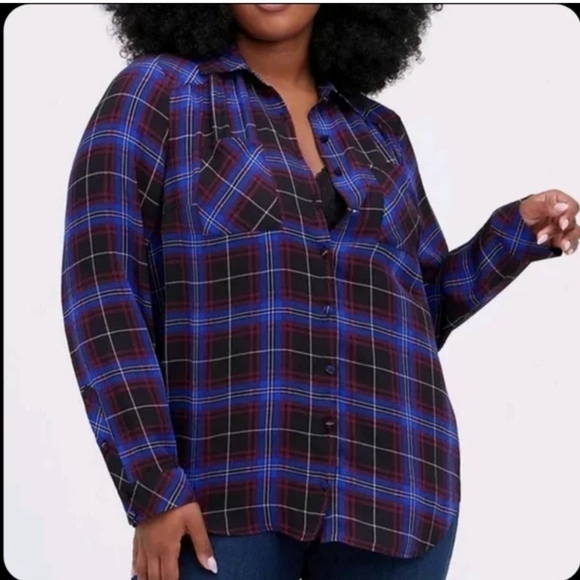 NWT Torrid West Madison Blue Plaid Blouse Button Front Size 4/26 Women's Ret $49 - Picture 2 of 9